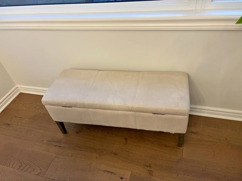 Upholstered Storage Bench / Ottoman – Beige Fabric
