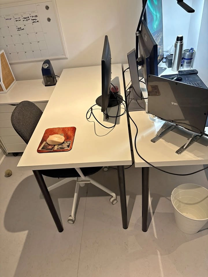 2 IKEA LAGKAPTEN Desks with ADILS Legs – White