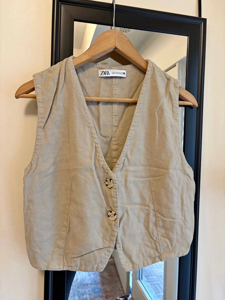 Zara Linen Blend Cropped Vest M