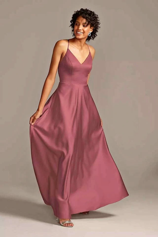 David's Bridal Spaghetti Strap Satin A-Line dress