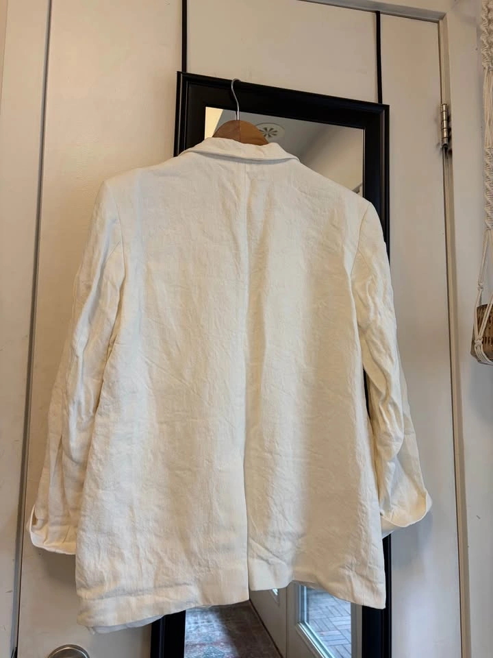 Zara White Linen Blend Blazer - Medium - photo 2