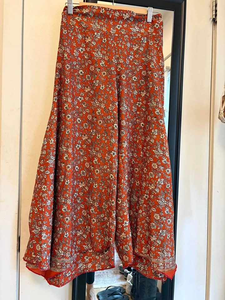 Boho Rust Floral Wide-Leg Pants