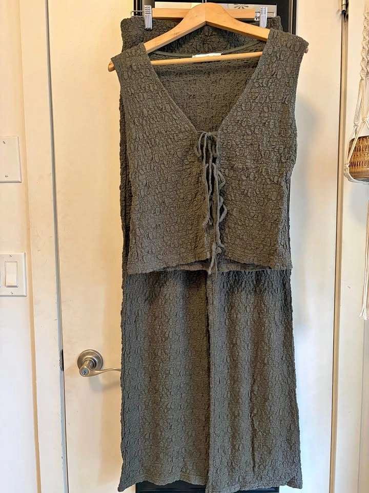 Mango dark green textured two-piece set - Medium
