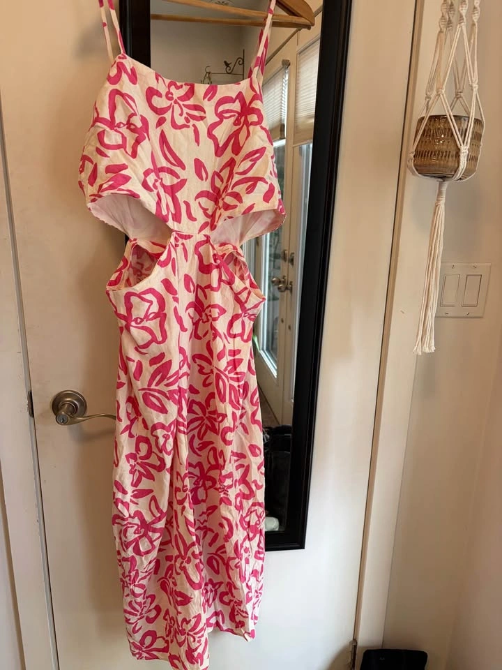 Mango White pink floral cut out dress (Large) - photo 2