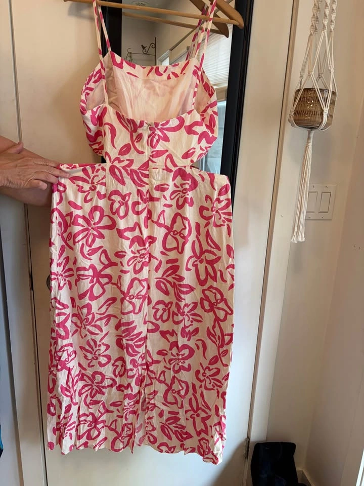 Mango White pink floral cut out dress (Large) - photo 3