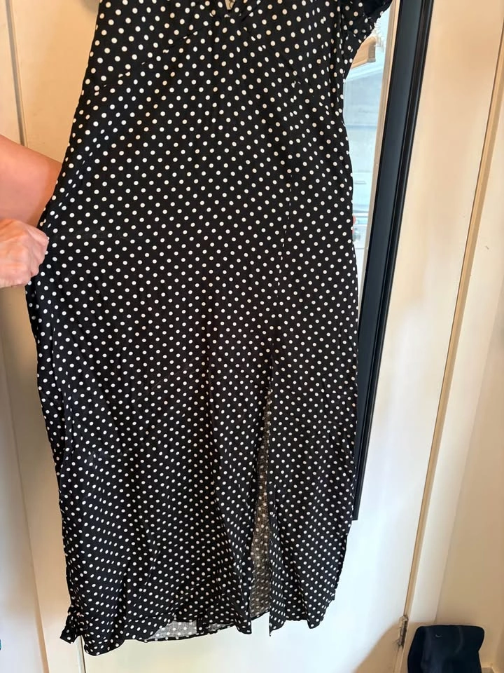 Zara Black Polka Dot Midi Dress Puffed Sleeves (Large) - photo 2