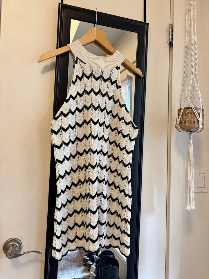 Zara Black and white chevron knit halter dress (Large)
