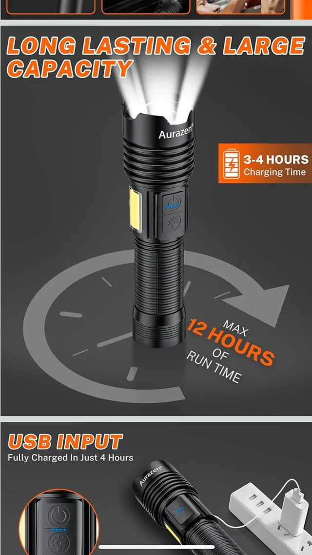 Aurazen Rechargeable Flashlights-High Lumens Flashlight image indicator(2)