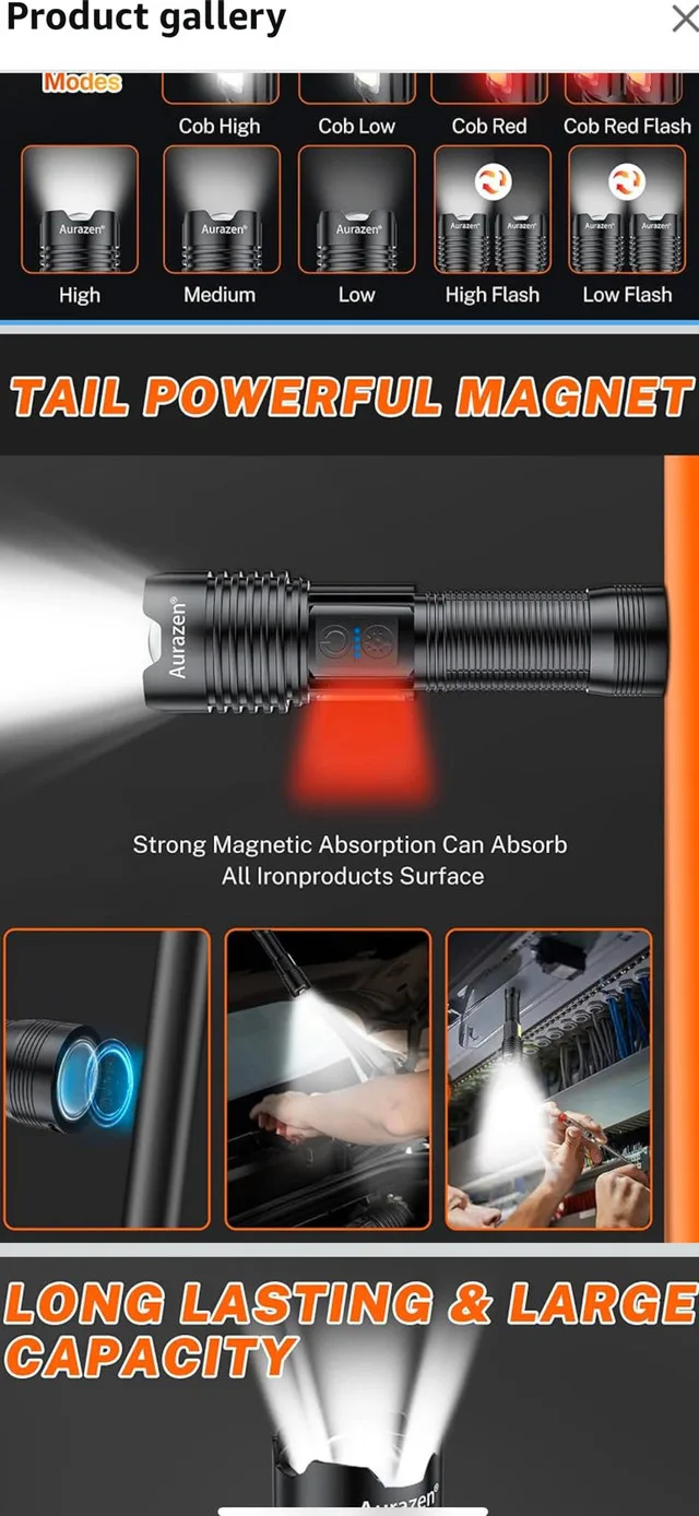 Aurazen Rechargeable Flashlights-High Lumens Flashlight image indicator(3)