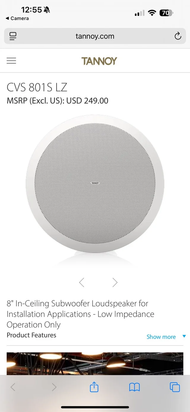 TANNOY In-Ceiling Subwoofer Speakers 8" thumbnail