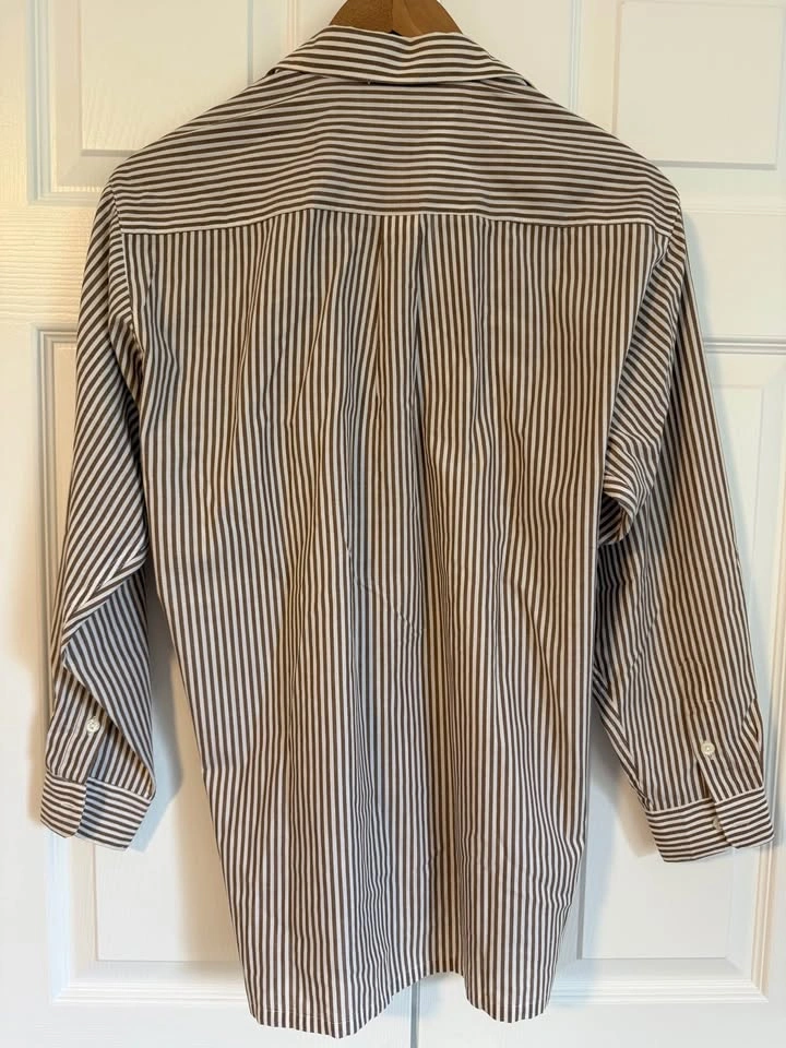 Vintage Brown Striped Crest Button-Up Shirt | Old Money Preppy S - photo 4