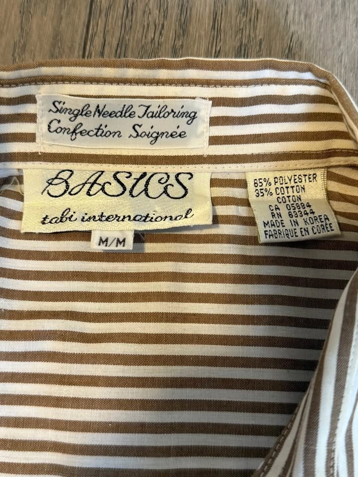 Vintage Brown Striped Crest Button-Up Shirt | Old Money Preppy S - photo 5