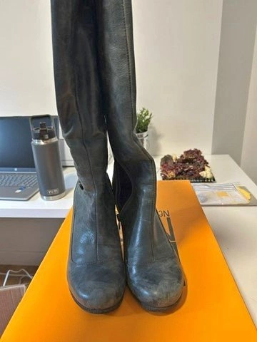 Miz Mooz “Krista” Wide‐Calf Leather Boots – Teal – Size 9 / 40