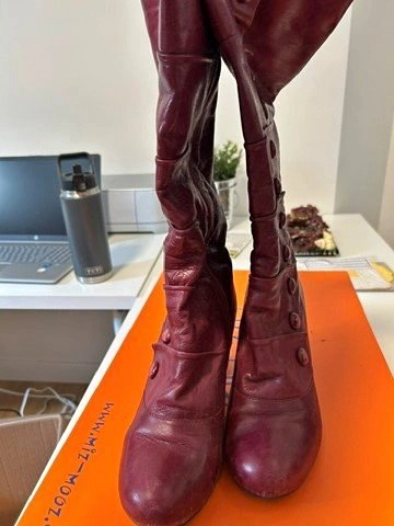 Miz Mooz “Amelia” Wide‐Calf Red Leather Boots – Size 8.5