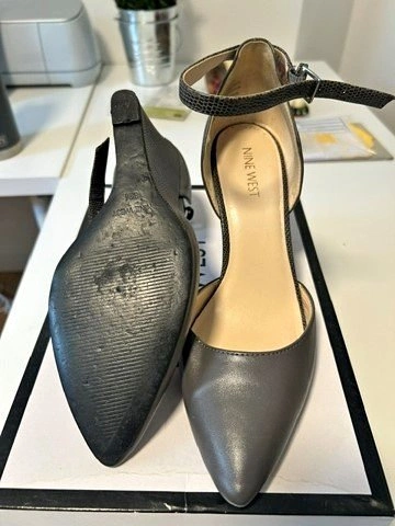 Nine West Dark Grey Wedge Heels with Ankle Strap – Size 39