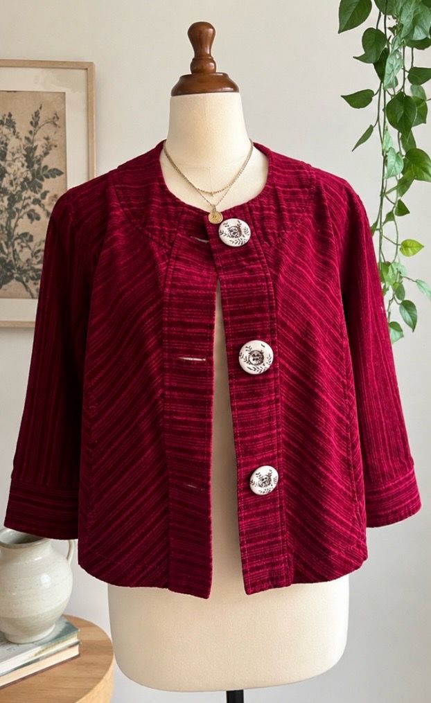 Vintage 90s Maroon Velvet Corduroy Blazer | Burgundy Jacket