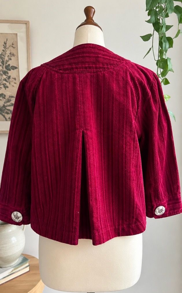 Vintage 90s Maroon Velvet Corduroy Blazer | Burgundy Jacket - photo 2