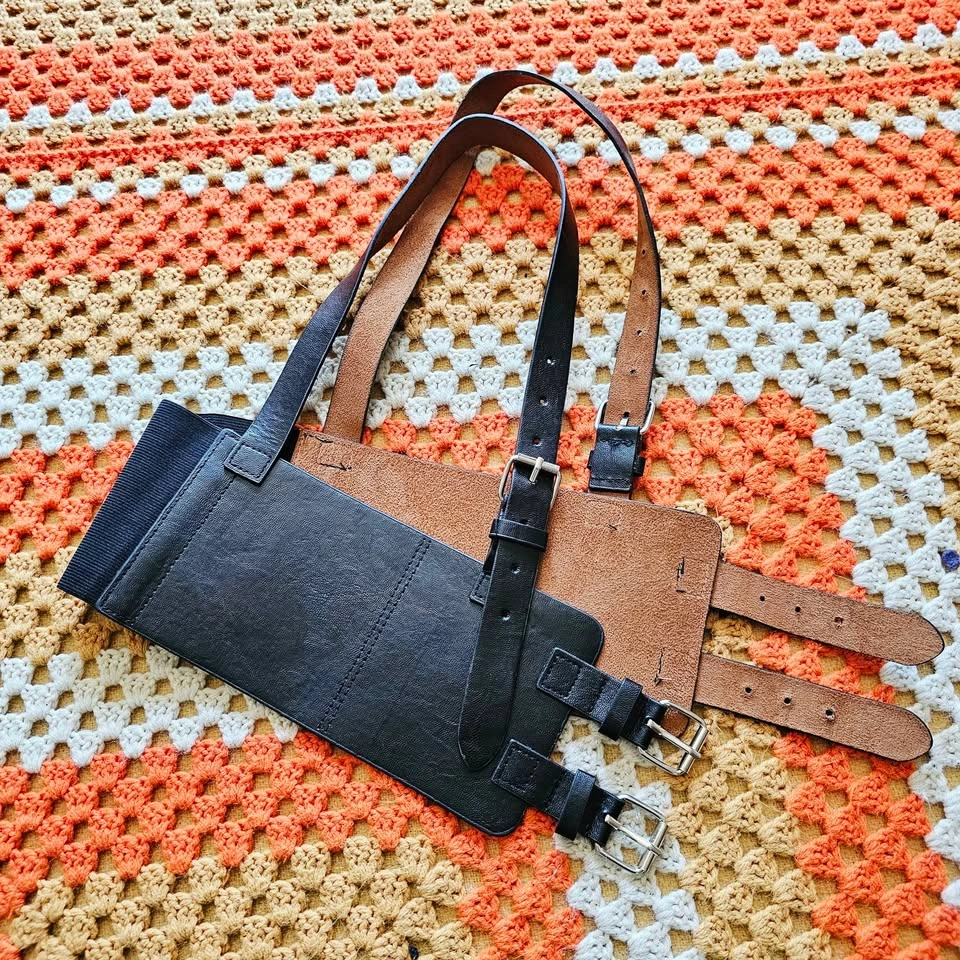 Black Waist Harness Belt Faux Leather Elastic Back Goth Alt Fash - photo 3