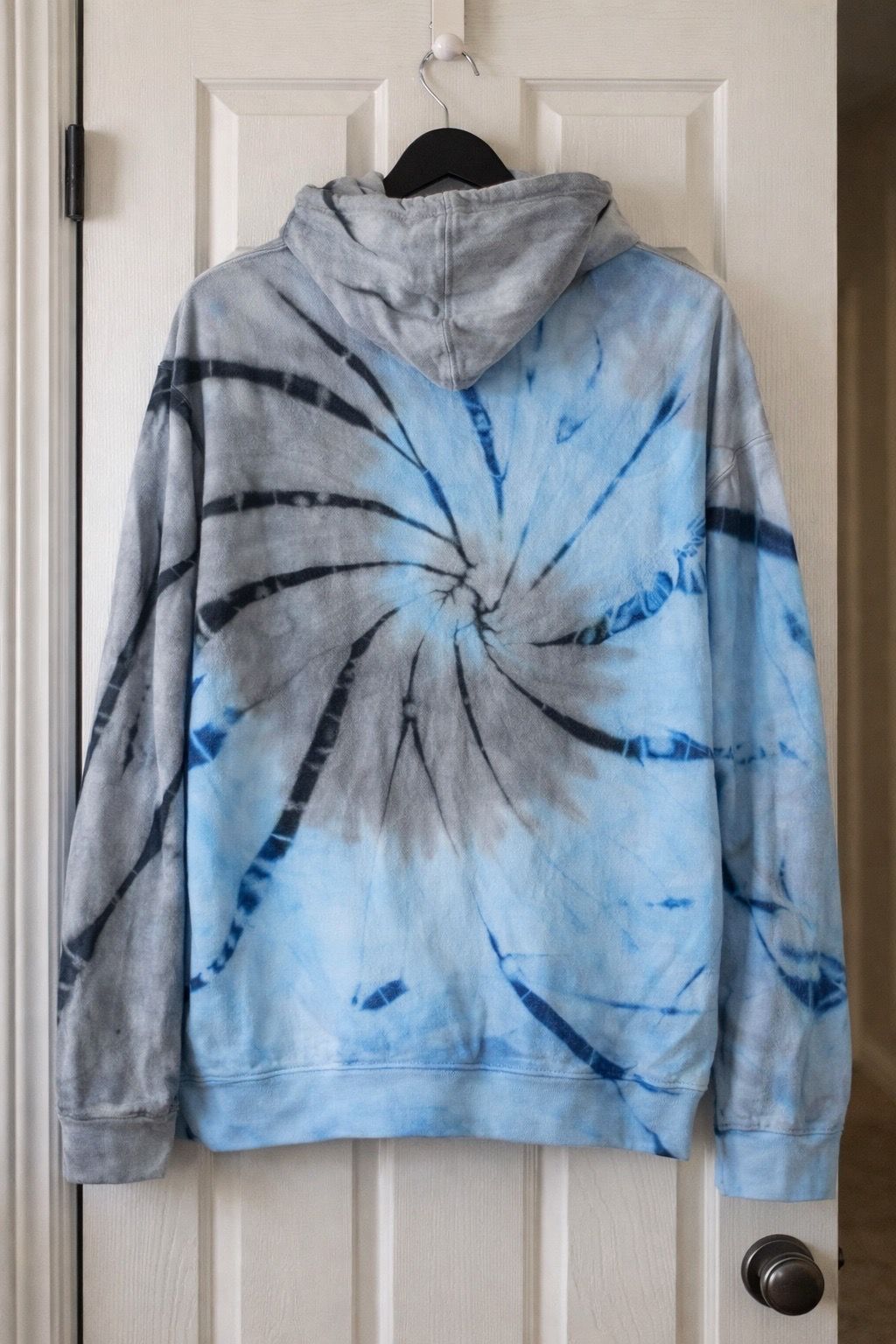 Blue Gray Tie Dye Graphic Hoodie Streetwear Pullover Size Small - photo 3