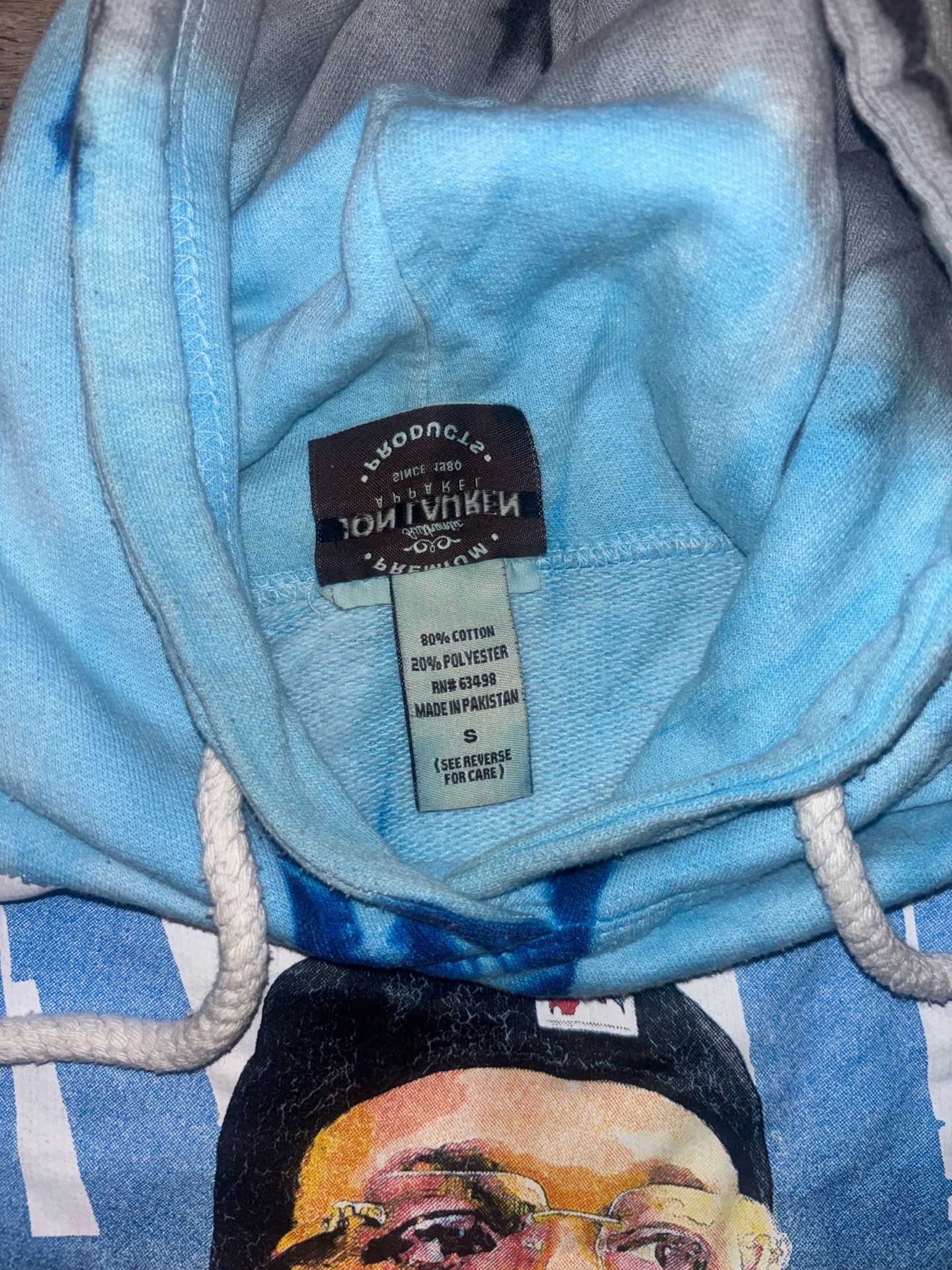 Blue Gray Tie Dye Graphic Hoodie Streetwear Pullover Size Small - photo 5