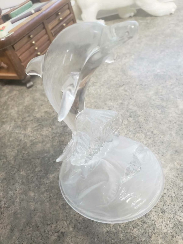 Vintage Clear Art Glass Dolphin Figurine - Nautical Decor - photo 2