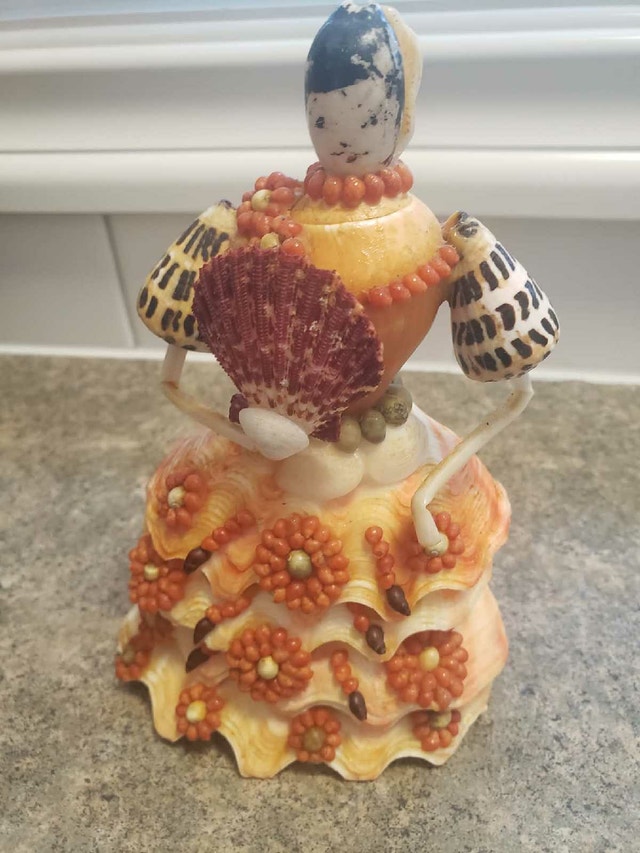 Vintage Handmade Shell Art Doll Figurine - Spanish Dancer