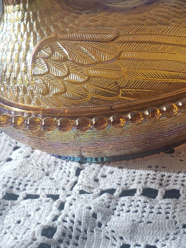 Vintage Amber Carnival Glass Hen on a Nest - photo 4