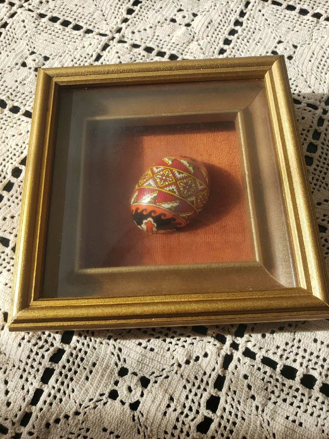 Authentic Framed Ukrainian Pysanka Egg - Vegreville Floral B