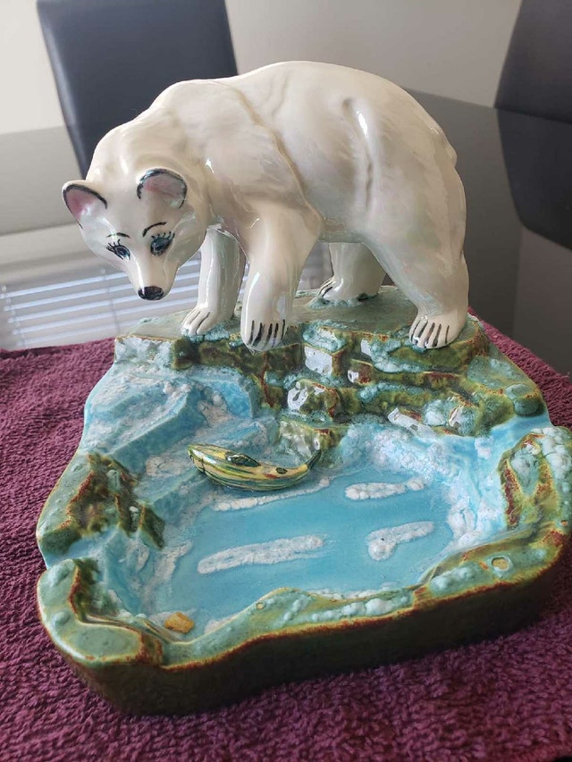 Vintage Mid-Century Modern Iridescent Polar Bear Trinket Dish