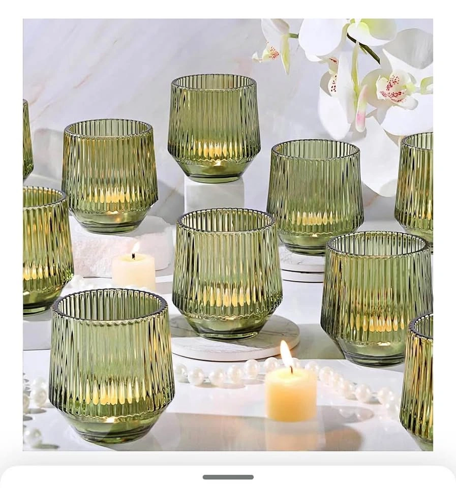 Clear sage green candle holder 12 pc