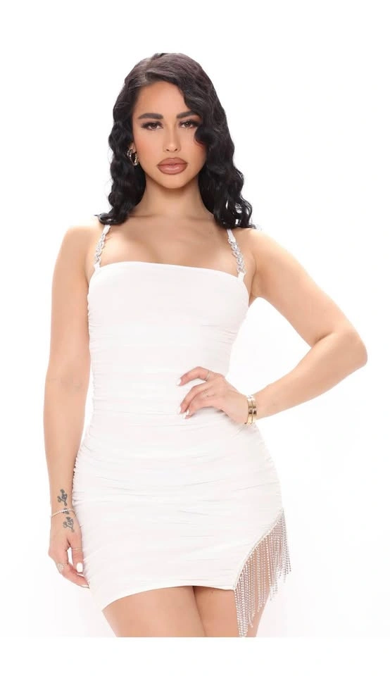 White mesh mini ruched dress with diamonds bachelorette dress - photo 2