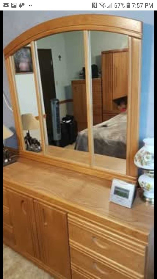 Oak Dresser with Mirror, Solid Wood