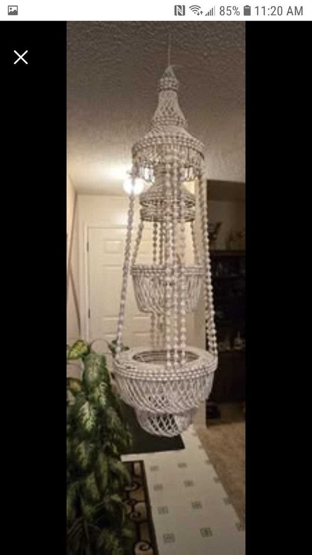 48" Vintage Seashell Hanging Plant Holder Chandelier Decor - photo 4