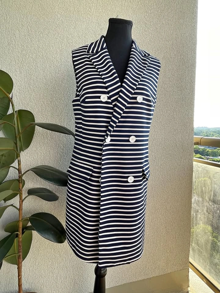 Size 12, Hotline Striped Double Breasted Longline Vest