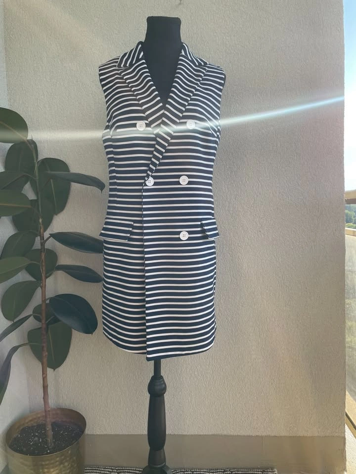 Size 12, Hotline Striped Double Breasted Longline Vest - photo 2