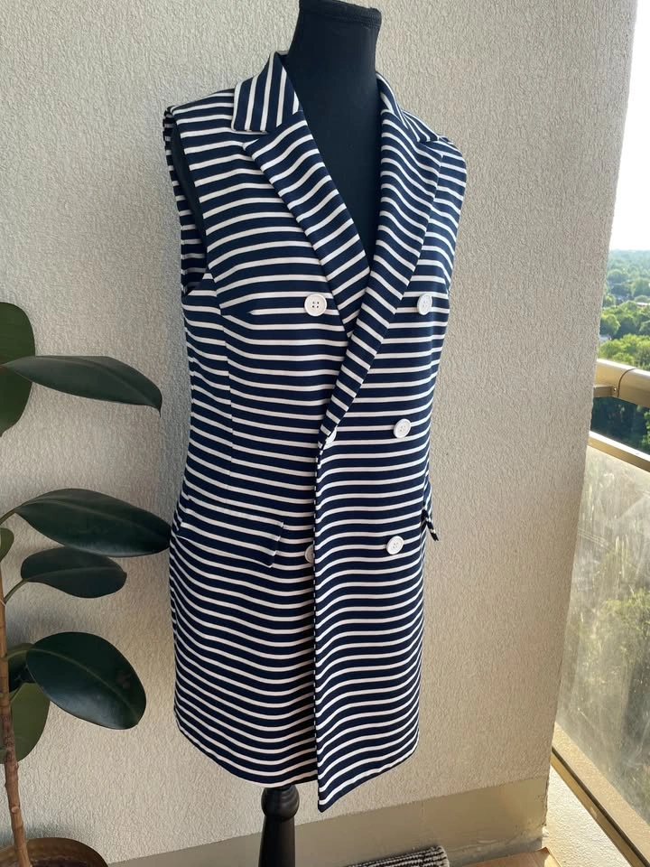 Size 12, Hotline Striped Double Breasted Longline Vest - photo 3