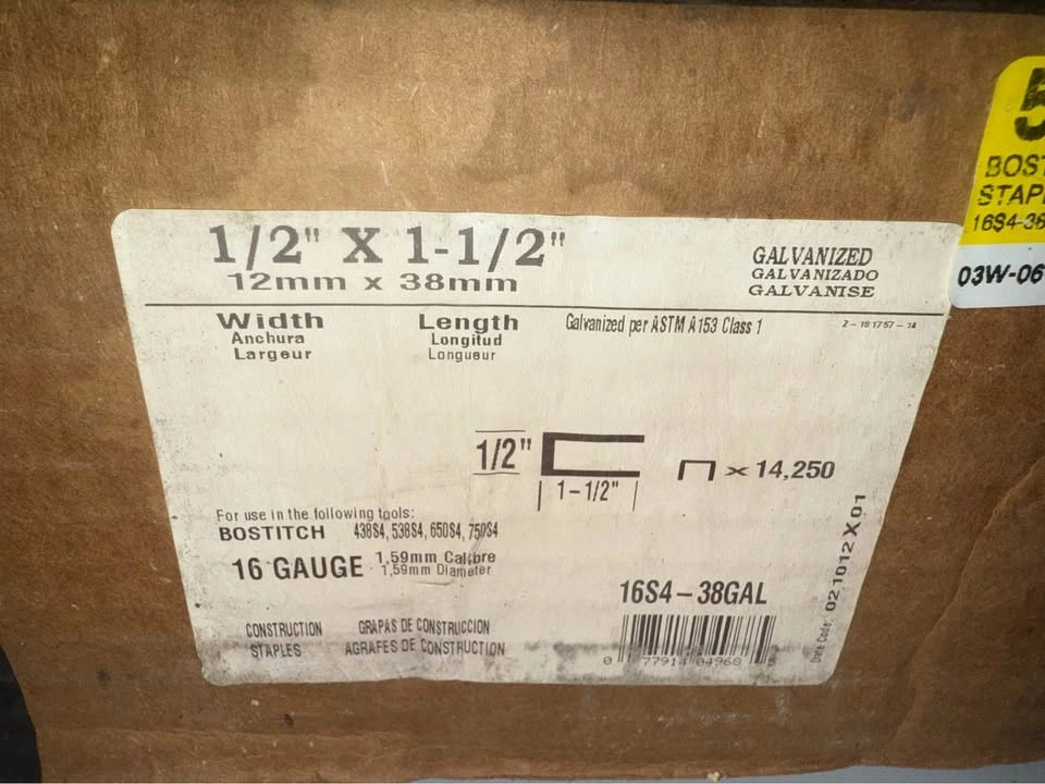Bostitch Galvanized 1/2" x 1.5" 16 Gauge Staples - Full Box - photo 2