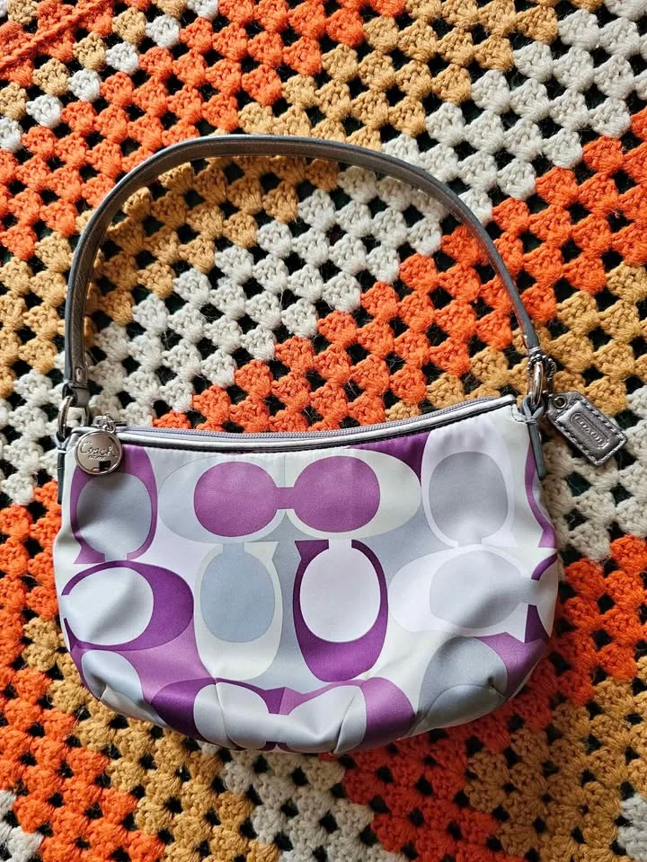 Coach Y2K Satin Purple Grey Silver Mini Pochette Shoulder Bag thumbnail