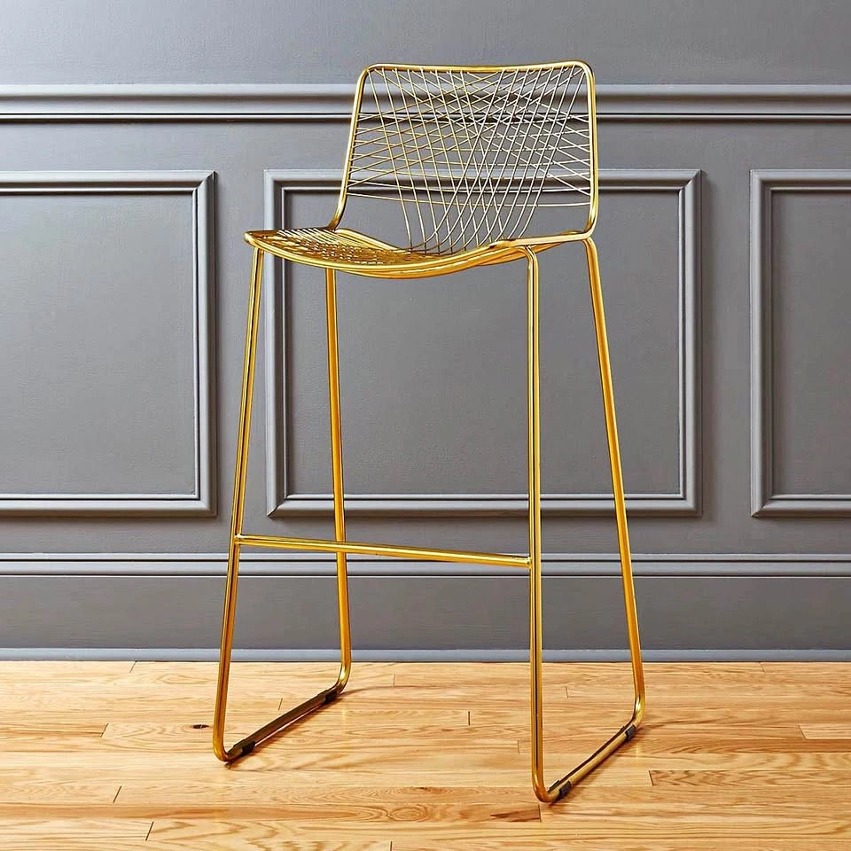 Alpha Brass Metal Bar Stool (1) Gold tone solid seat