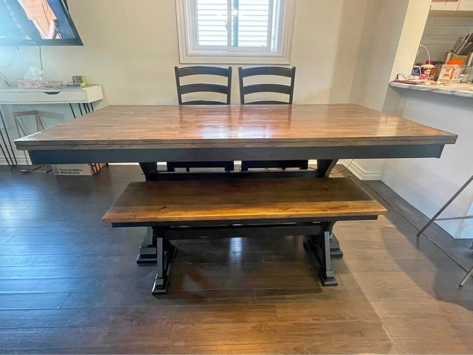 6-Piece Two-Tone Trestle Dining Set with Bench and 4 Chairs