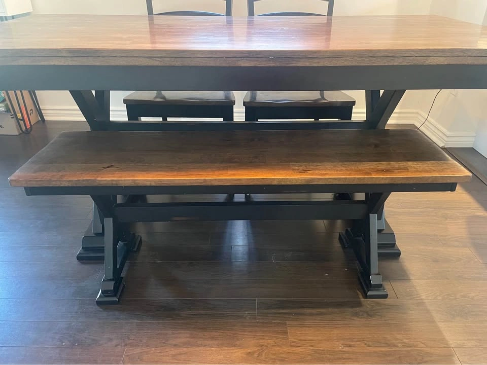 6-Piece Two-Tone Trestle Dining Set with Bench and 4 Chairs - photo 2