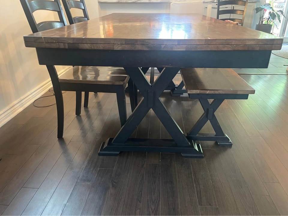 6-Piece Two-Tone Trestle Dining Set with Bench and 4 Chairs - photo 3