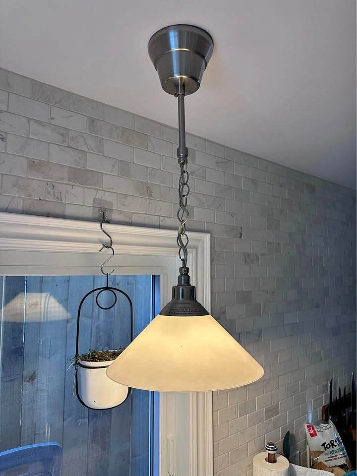 Ceiling pendant with brushed aluminum finish and white glass