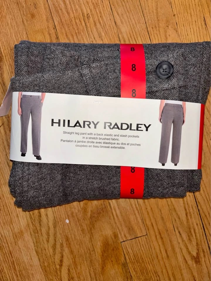 Hilary Radley Straight Leg Pants Size 8 Dark Grey Herringbone
