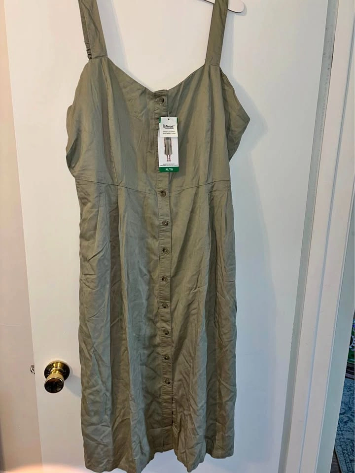 Simon Chang Tencel Olive Green Button Front Midi Dress XL/TG
