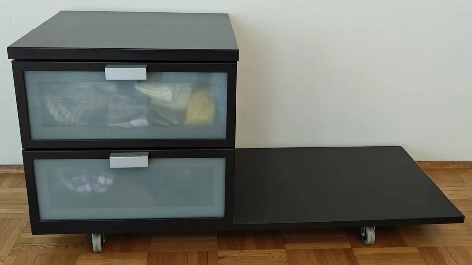 Nightstand with 2 drawers (frosted glass and casters) - photo 2