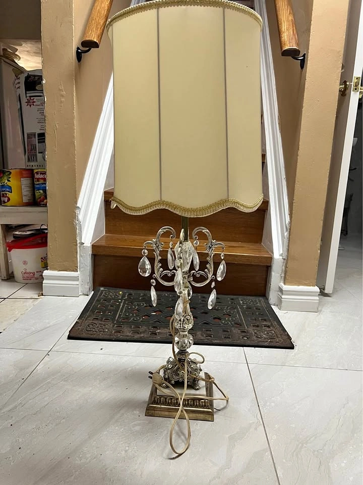 Vintage Hollywood Regency Crystal Candelabra Table Lamp