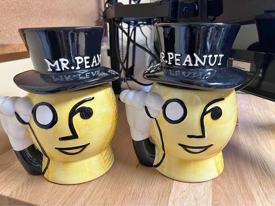 Pair Vintage 1980s Mr. Peanut Ceramic Cookie Jar Canisters