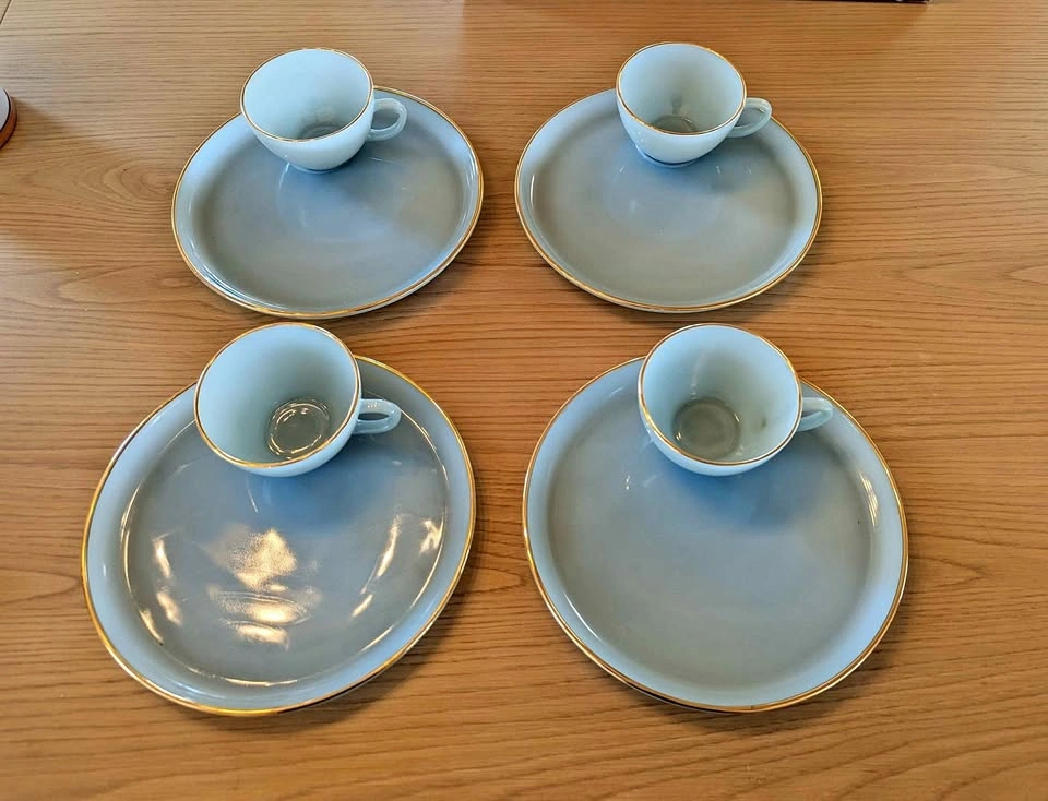 Anchor Hocking Hostess Delight Turquoise Blue 22K Gold Snack Set