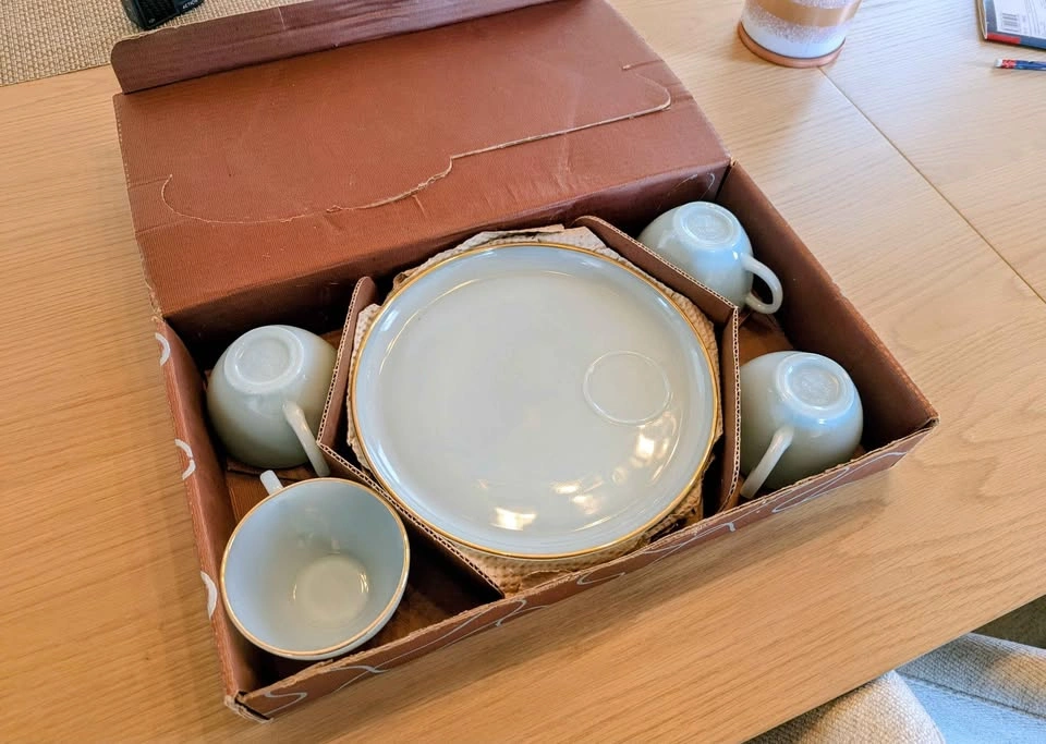 Anchor Hocking Hostess Delight Turquoise Blue 22K Gold Snack Set - photo 2